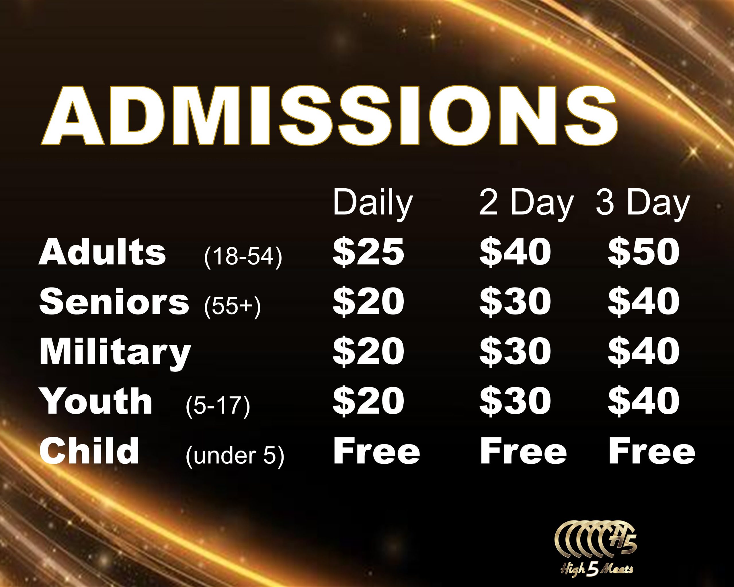 Admissions 2 sign $25